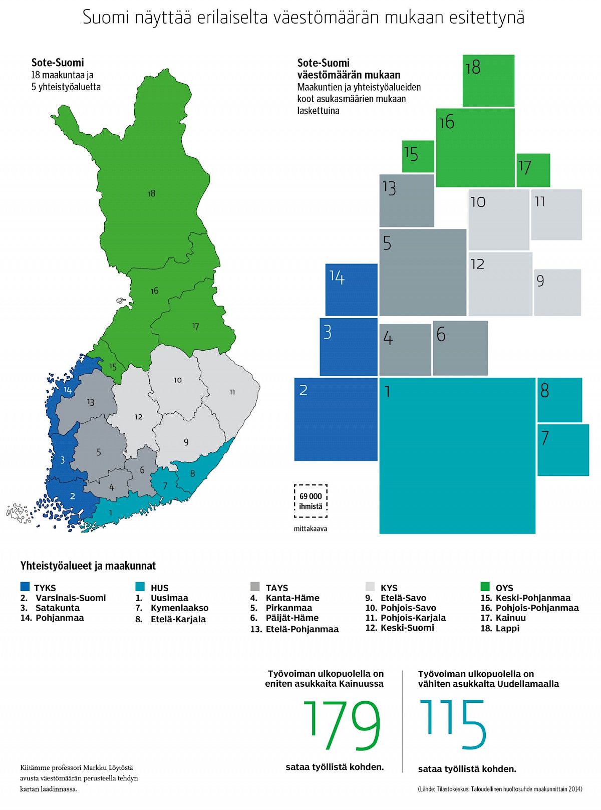 Suomi näyttää erilaiselta väestömäärän mukaan esitettynä