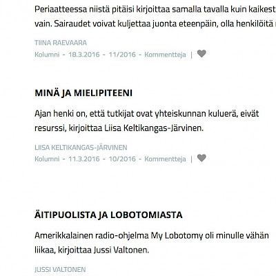 Minä ja mielipiteeni sai eniten lukijoita