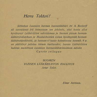 Lääkärin Suomi 100/13. Cavete collegae! Vuoden 1921 kunnanlääkäri­ohjesääntö ja varhainen edunvalvonta