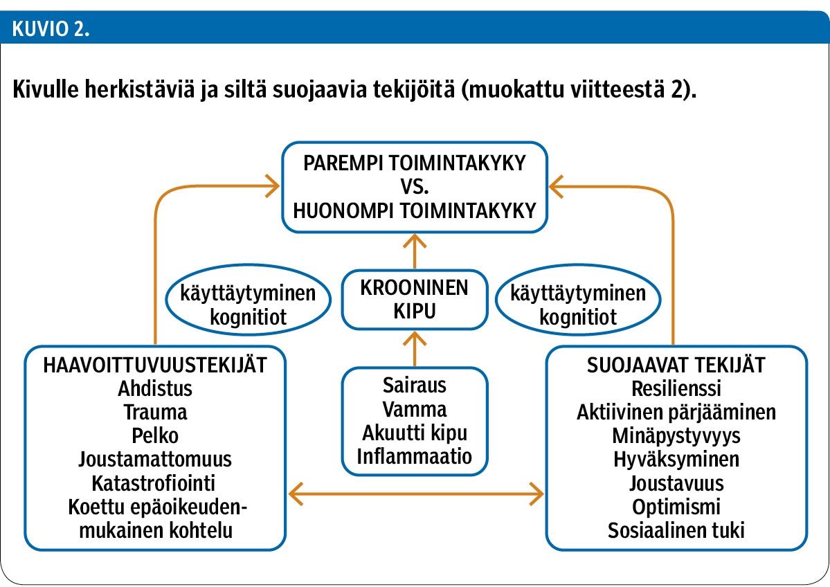 Kivulle herkistäviä ja siltä suojaavia tekijöitä (muokattu viitteestä 2).