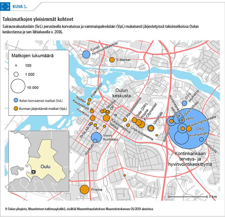 Taksimatkojen yleisimmät kohteet